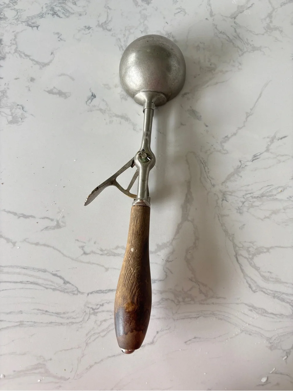 Antique Gilchrist 31 Mechanical Ice Cream Scoop with Wooden Handle